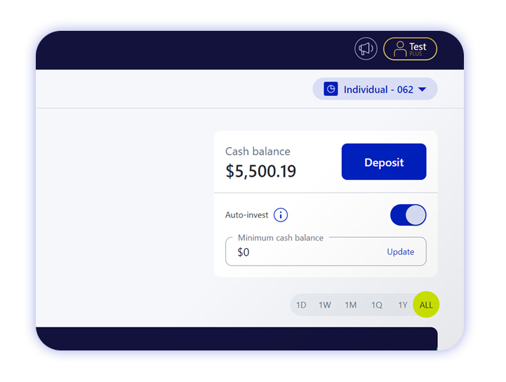 M1 Finance web account screen showing minimum cash balance as $0