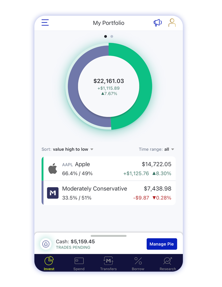 M1 Finance mobile account screen portfolio